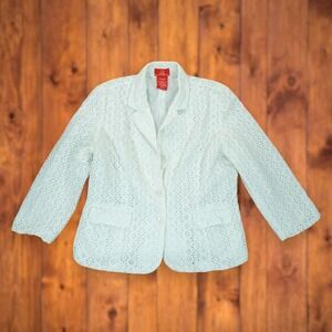 Vintage OSCAR DE LA RENTA  Womens  White Blazer Jacket Sport Coat Size 14 Floral